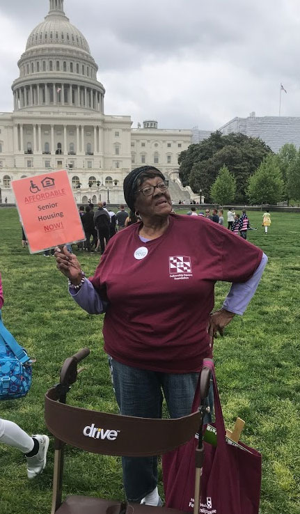Veronica, resident of Fellowship Square, rallies in DC
